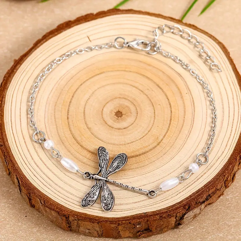 Simple Dragonfly Insect Thin Chain Anklet