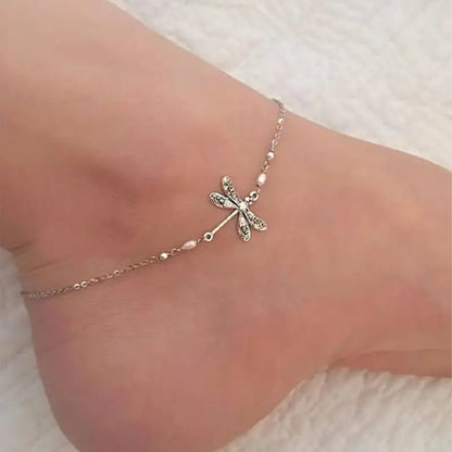 Simple Dragonfly Insect Thin Chain Anklet