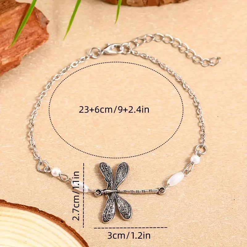 Simple Dragonfly Insect Thin Chain Anklet