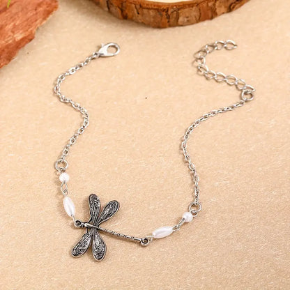 Simple Dragonfly Insect Thin Chain Anklet