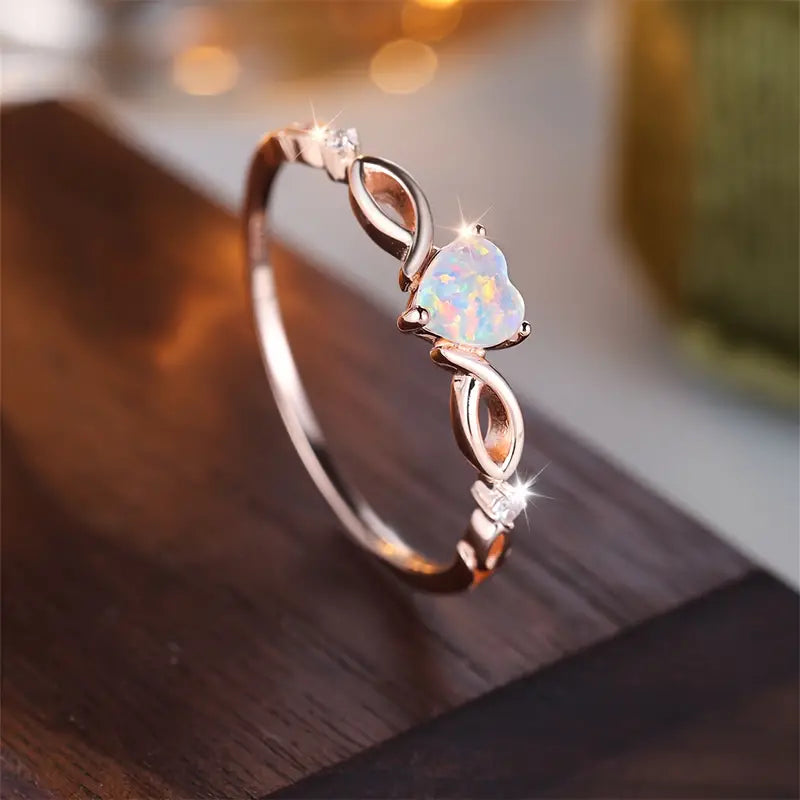 Shining Opal In Heart Sterling Silver Ring