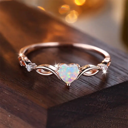 Shining Opal In Heart Sterling Silver Ring