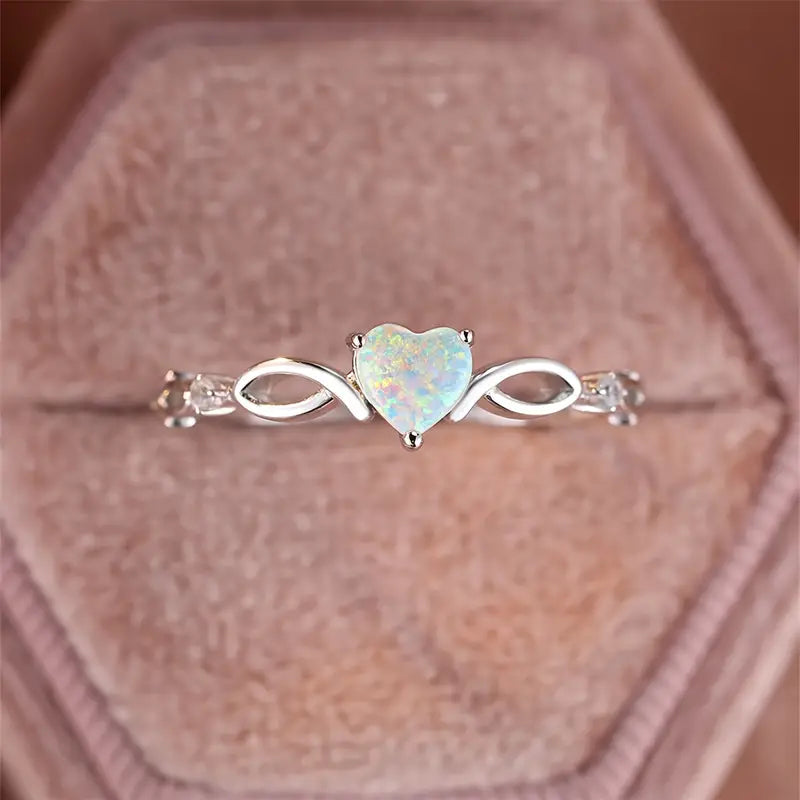 Shining Opal In Heart Sterling Silver Ring